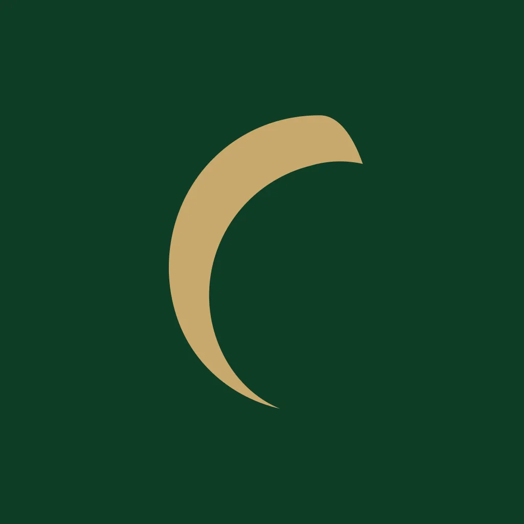 Atheer app icon — a gold crescent moon on deep green.